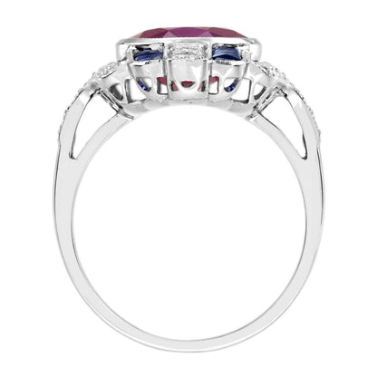 Certified 4.97ct Burma Ruby Sapphire and Diamond Cluster Plaque Ring