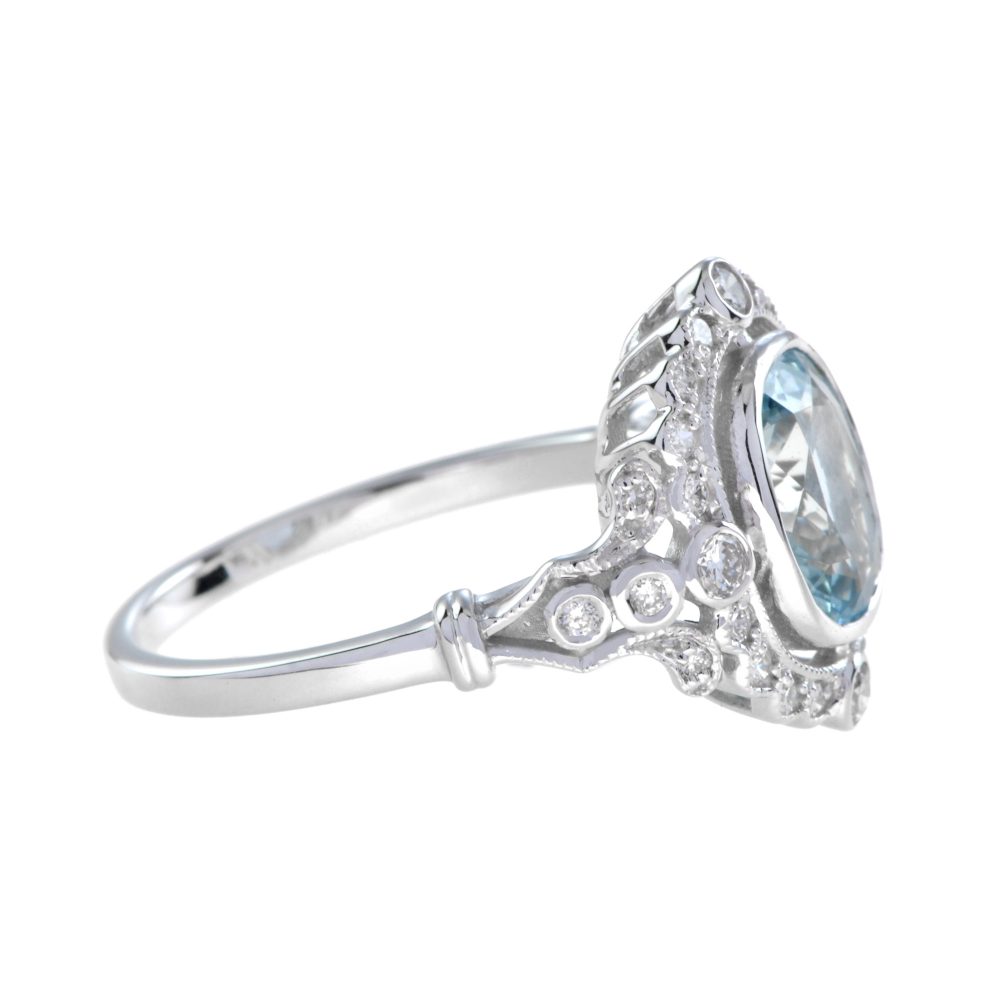 1.70ct Cushion Shape Aquamarine and Diamond Cluster Engagement Ring