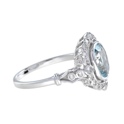 1.70ct Cushion Shape Aquamarine and Diamond Cluster Engagement Ring