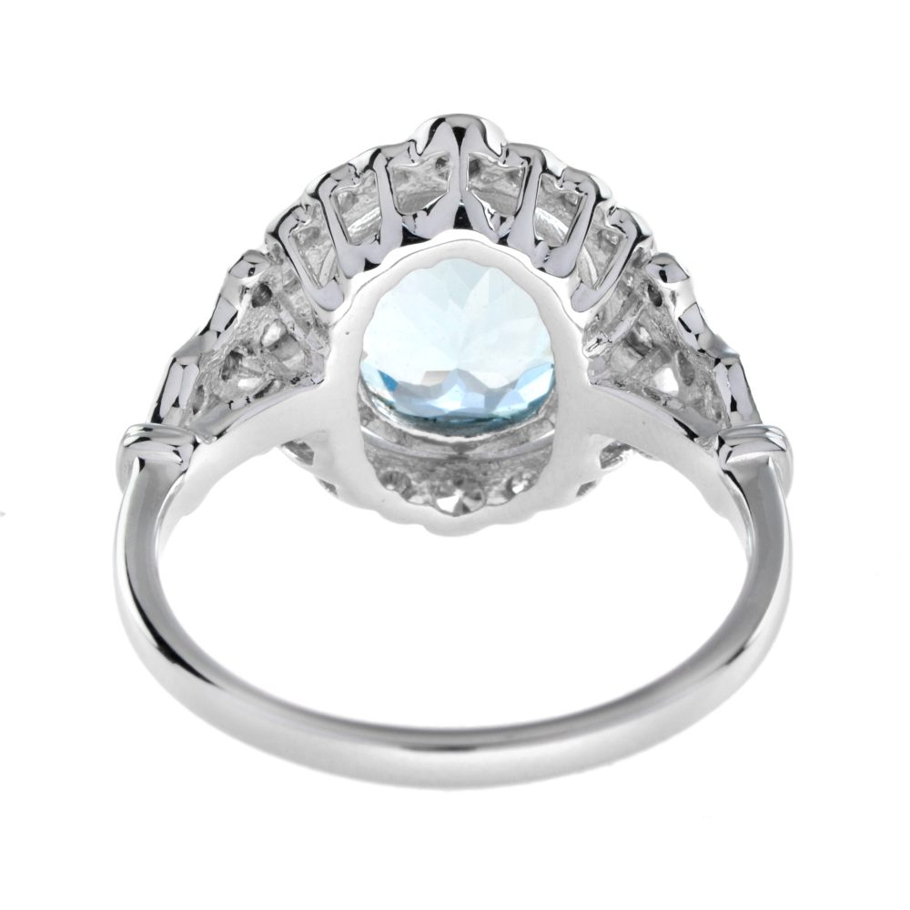 1.70ct Cushion Shape Aquamarine and Diamond Cluster Engagement Ring