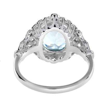 1.70ct Cushion Shape Aquamarine and Diamond Cluster Engagement Ring