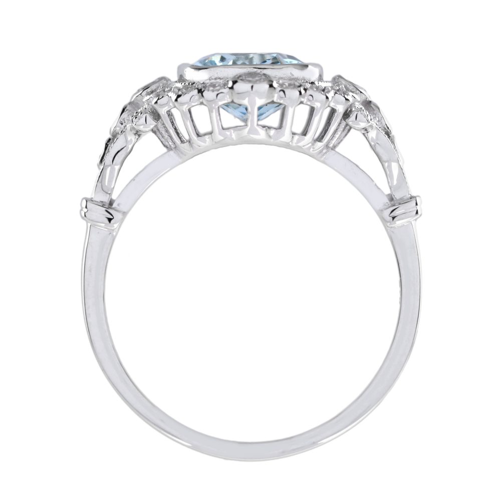 1.70ct Cushion Shape Aquamarine and Diamond Cluster Engagement Ring