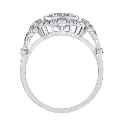 1.70ct Cushion Shape Aquamarine and Diamond Cluster Engagement Ring