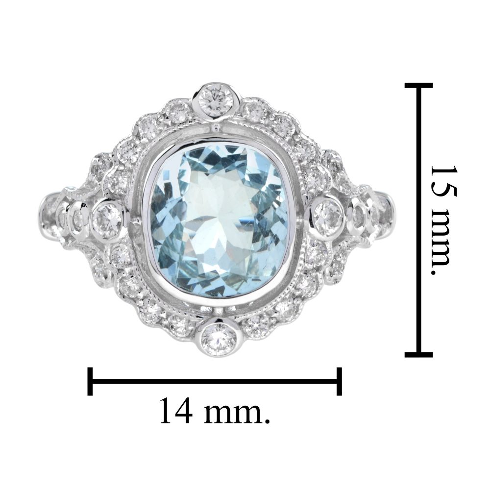1.70ct Cushion Shape Aquamarine and Diamond Cluster Engagement Ring