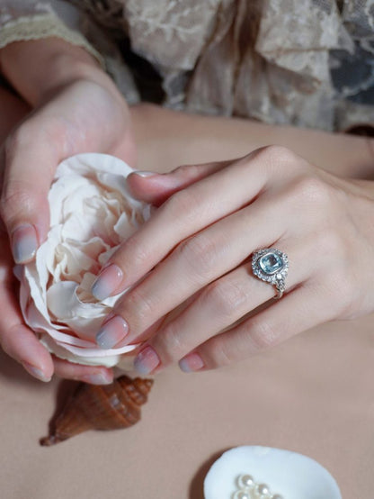 1.70ct Cushion Shape Aquamarine and Diamond Cluster Engagement Ring