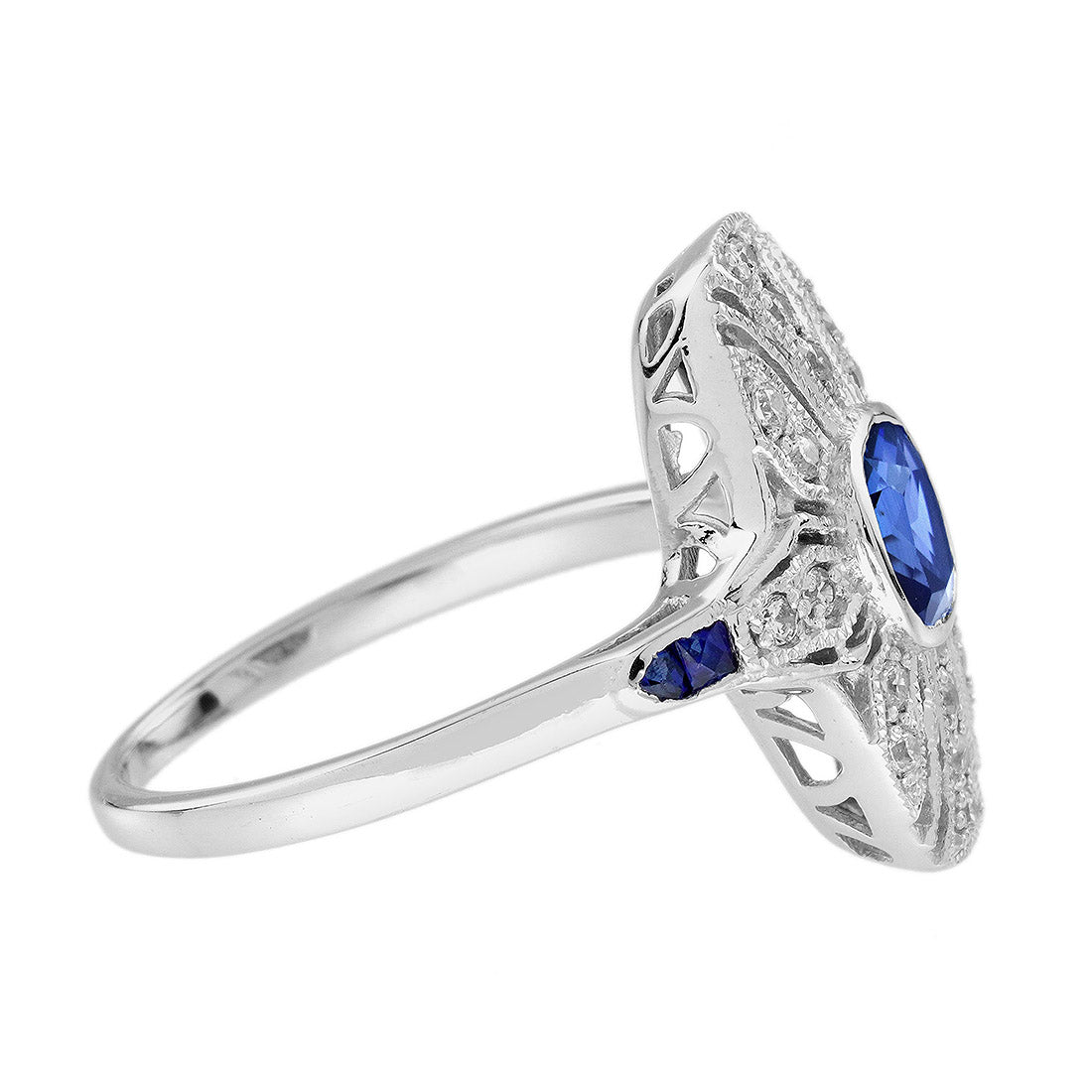Sapphire and Diamond Cluster Plaque Ring in 14ct White Gold