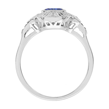 Sapphire and Diamond Cluster Plaque Ring in 14ct White Gold