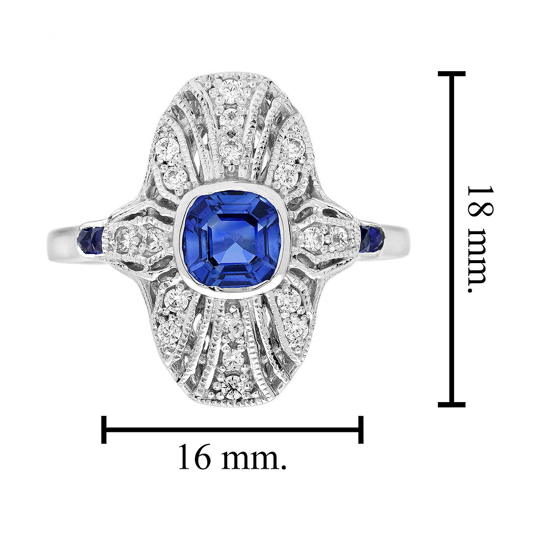 Sapphire and Diamond Cluster Plaque Ring in 14ct White Gold