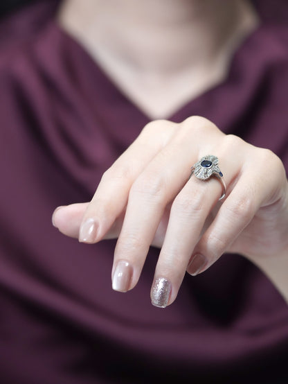 Sapphire and Diamond Cluster Plaque Ring in 14ct White Gold