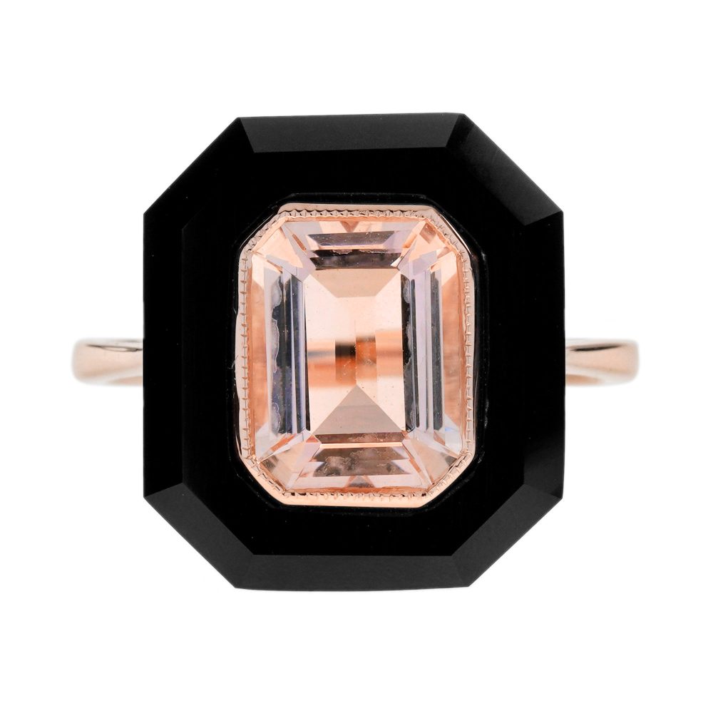 2.10ct Morganite and Onyx Cocktail Ring in Rose Gold