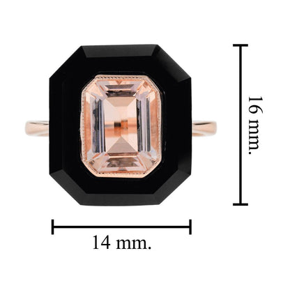 2.10ct Morganite and Onyx Cocktail Ring in Rose Gold