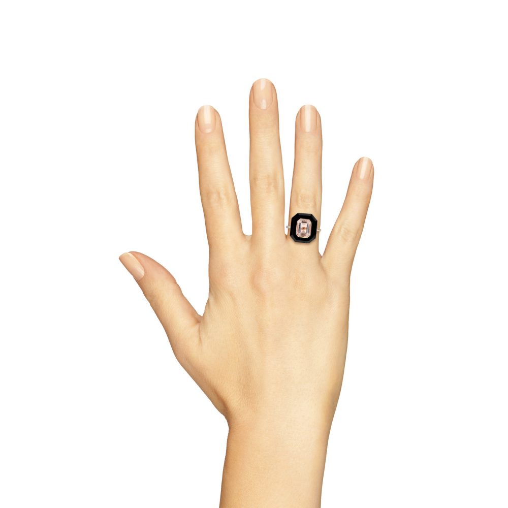 2.10ct Morganite and Onyx Cocktail Ring in Rose Gold