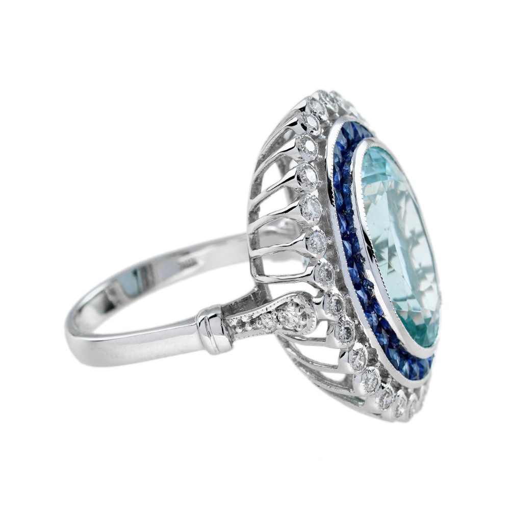 7.58ct Oval Aquamarine Sapphire and Diamond Cluster Dress Ring