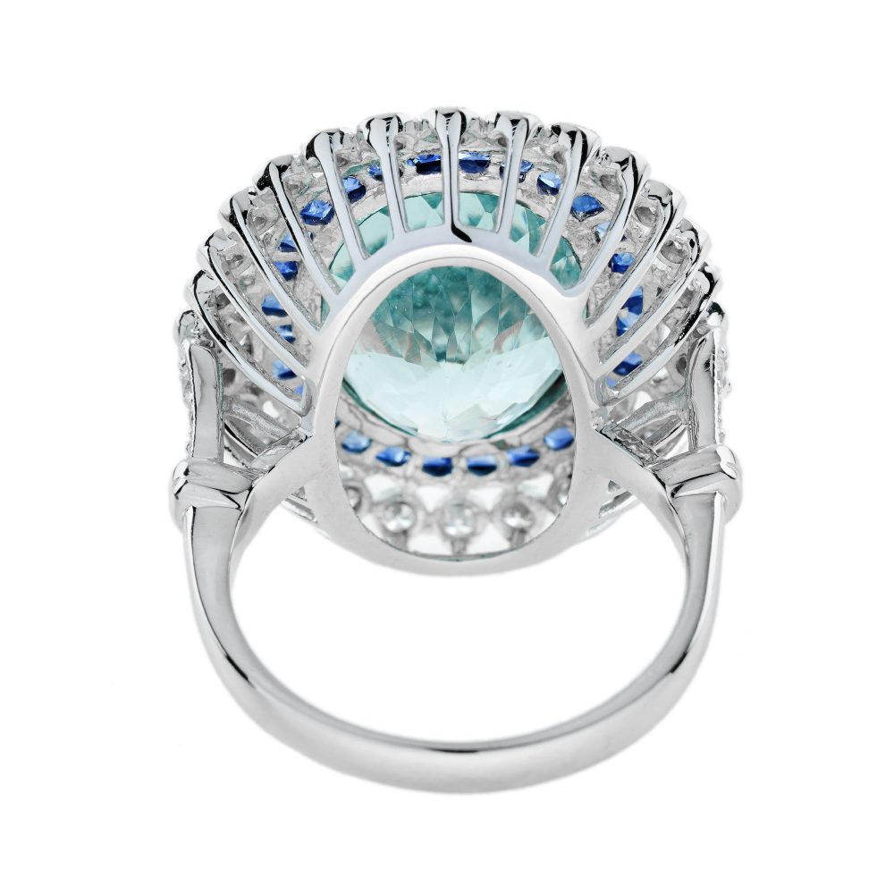 7.58ct Oval Aquamarine Sapphire and Diamond Cluster Dress Ring