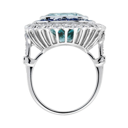 7.58ct Oval Aquamarine Sapphire and Diamond Cluster Dress Ring