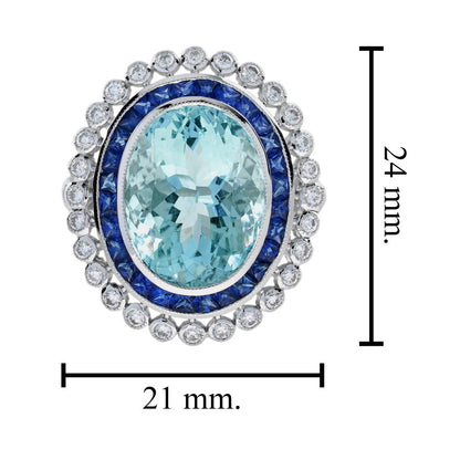 7.58ct Oval Aquamarine Sapphire and Diamond Cluster Dress Ring
