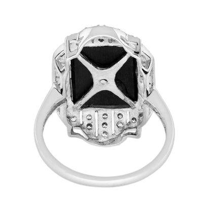 Diamond and Onyx Cluster Tablet Plaque Ring in 14ct White Gold