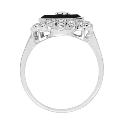 Diamond and Onyx Cluster Tablet Plaque Ring in 14ct White Gold