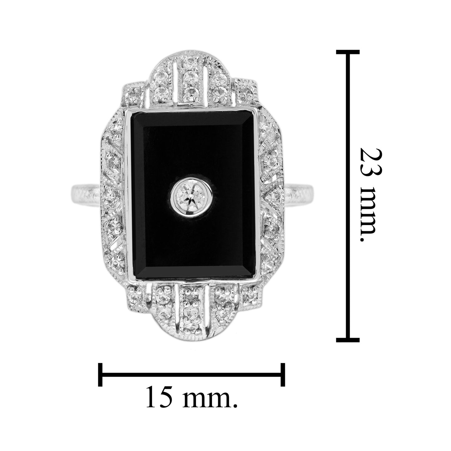 Diamond and Onyx Cluster Tablet Plaque Ring in 14ct White Gold
