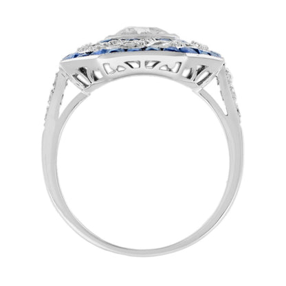 1ct Old Cut Diamond with Diamond Twist and Sapphire Cluster Ring