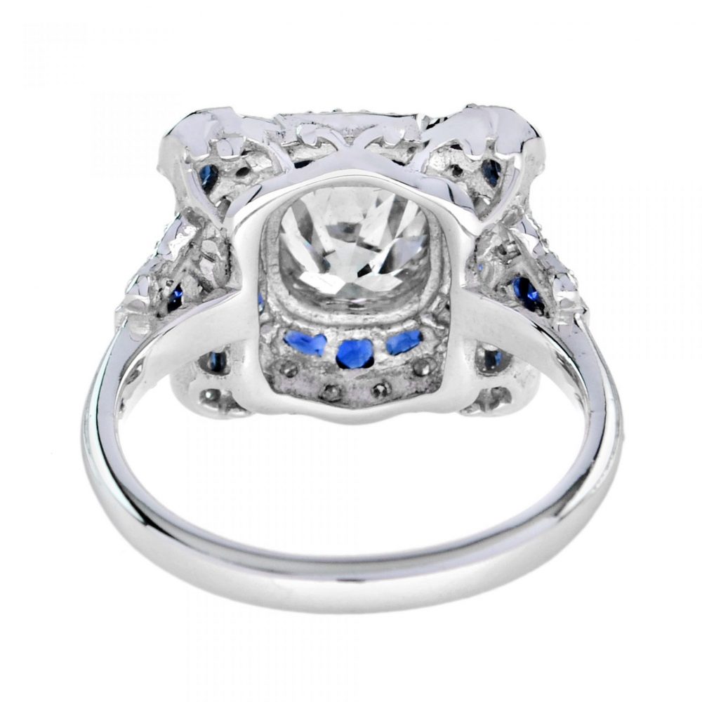 Art Deco Style GIA Certified 1.52ct Diamond and Sapphire Dress Ring