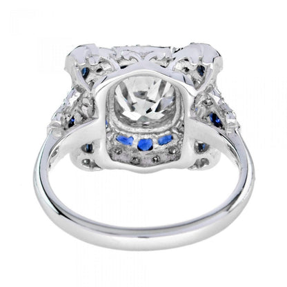 Art Deco Style GIA Certified 1.52ct Diamond and Sapphire Dress Ring