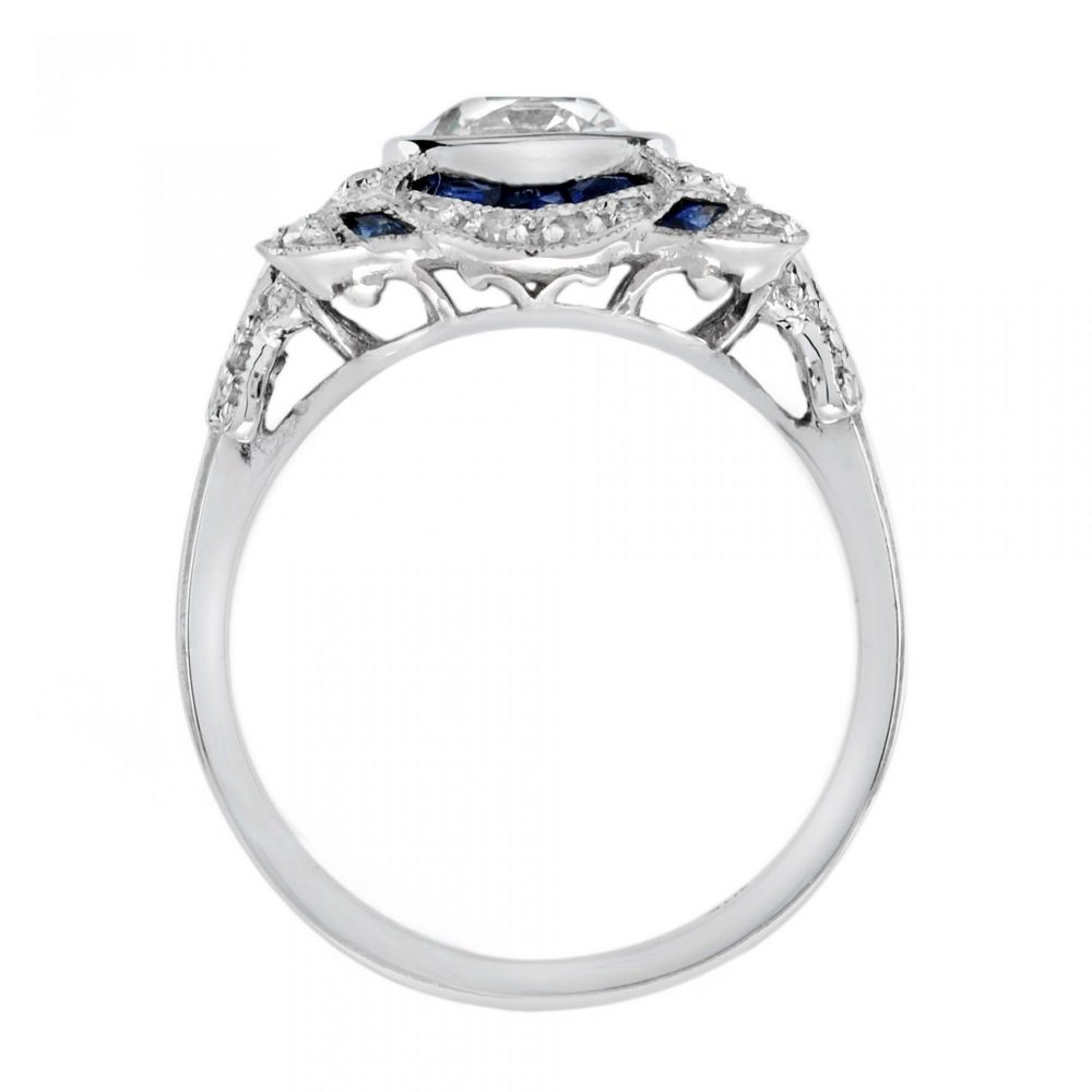 Art Deco Style GIA Certified 1.52ct Diamond and Sapphire Dress Ring