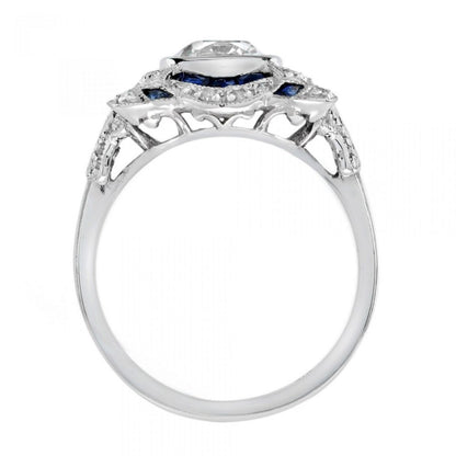 Art Deco Style GIA Certified 1.52ct Diamond and Sapphire Dress Ring