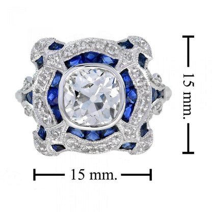 Art Deco Style GIA Certified 1.52ct Diamond and Sapphire Dress Ring
