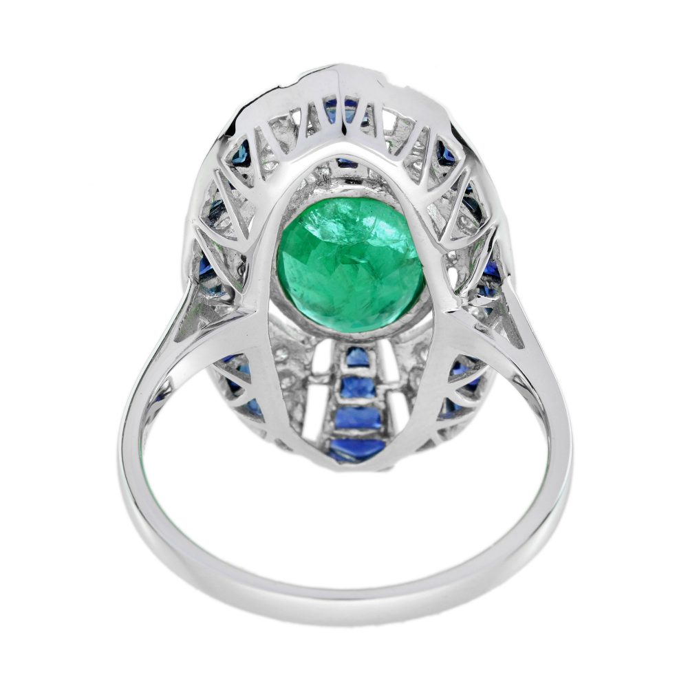 2.20ct Emerald Sapphire and Diamond Oval Cluster Plaque Ring