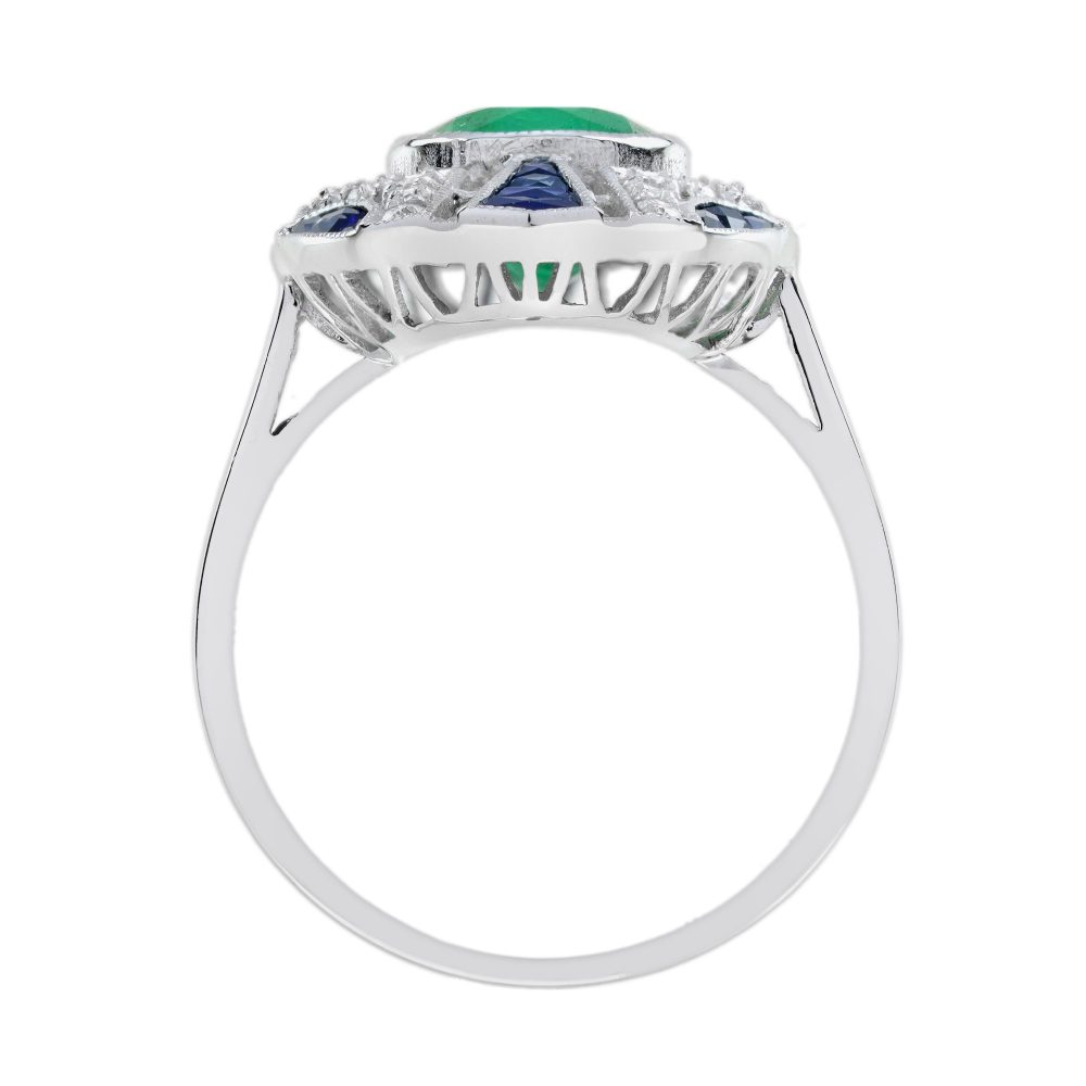 2.20ct Emerald Sapphire and Diamond Oval Cluster Plaque Ring