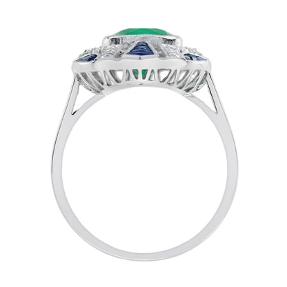 2.20ct Emerald Sapphire and Diamond Oval Cluster Plaque Ring
