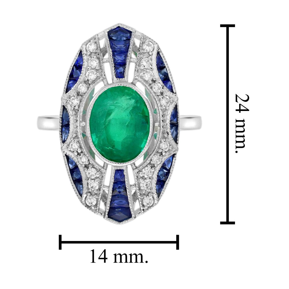 2.20ct Emerald Sapphire and Diamond Oval Cluster Plaque Ring