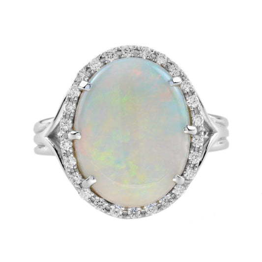 2.53ct Opal and Diamond Halo Cluster Cocktail Ring