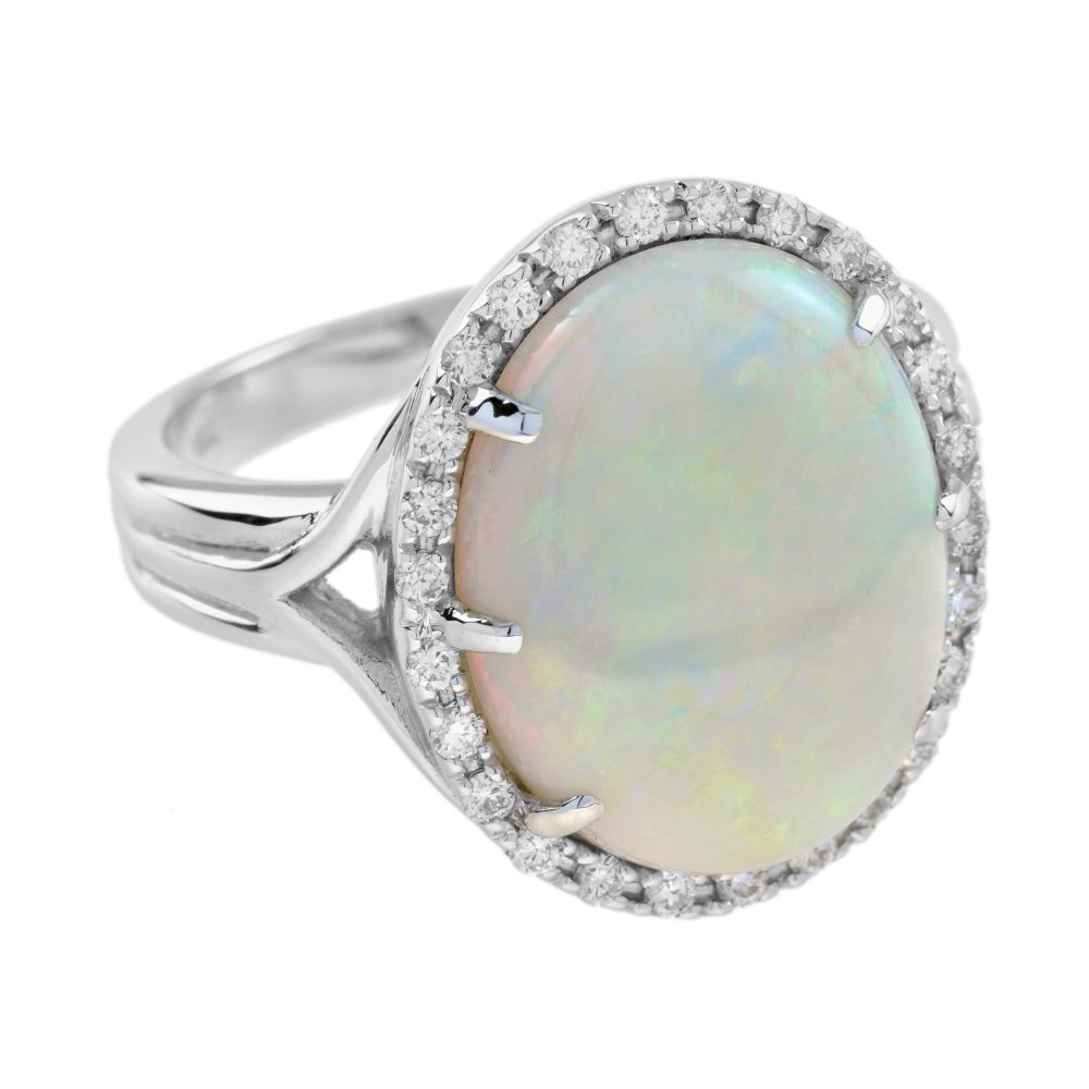 2.53ct Opal and Diamond Halo Cluster Cocktail Ring