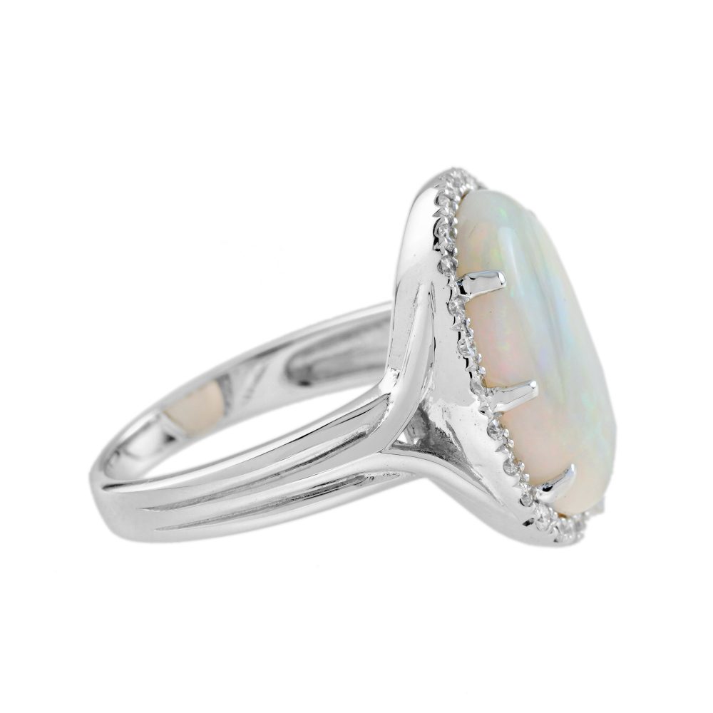 2.53ct Opal and Diamond Halo Cluster Cocktail Ring