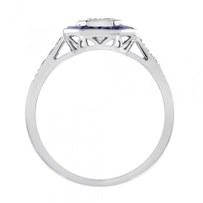 GIA Certified 0.92ct Emerald Cut Diamond and Calibre Sapphire Cluster Ring D colour