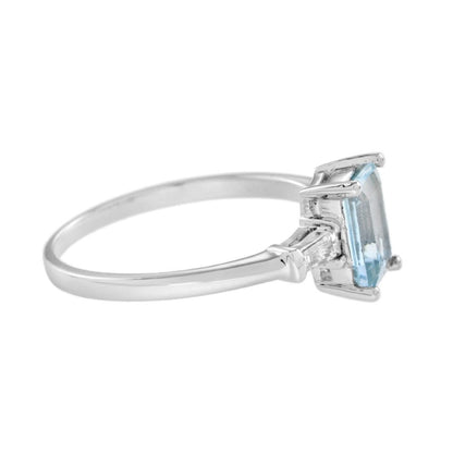 1.50ct Emerald Cut Aquamarine Ring with Tapered Baguette Diamond Shoulders