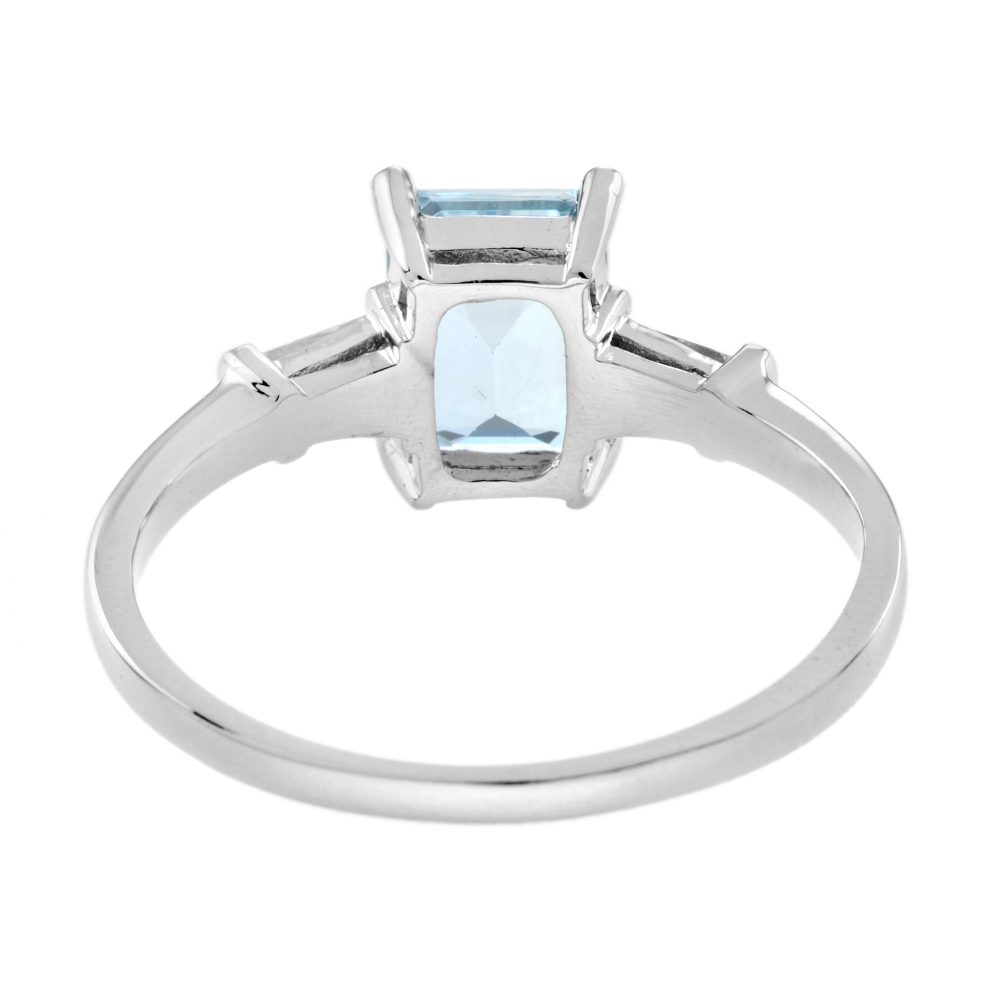 1.50ct Emerald Cut Aquamarine Ring with Tapered Baguette Diamond Shoulders