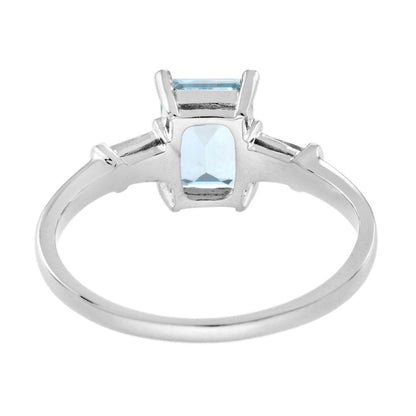 1.50ct Emerald Cut Aquamarine Ring with Tapered Baguette Diamond Shoulders