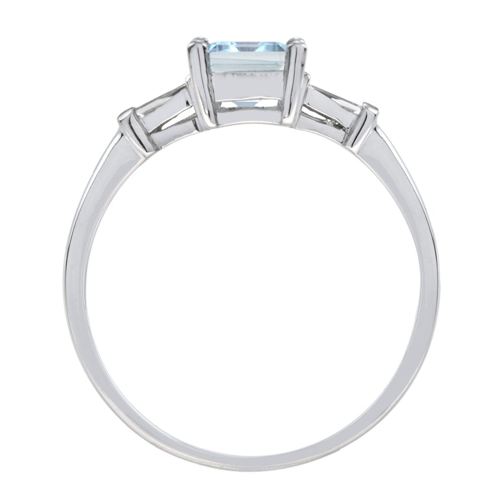 1.50ct Emerald Cut Aquamarine Ring with Tapered Baguette Diamond Shoulders