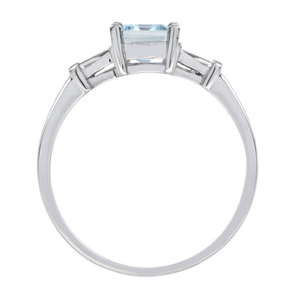 1.50ct Emerald Cut Aquamarine Ring with Tapered Baguette Diamond Shoulders