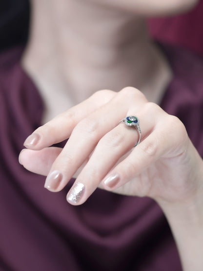 Diamond Sapphire and Emerald Cluster Engagement Ring in 18ct White Gold
