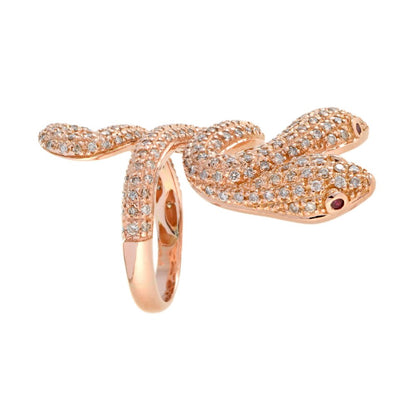 1.46ct Light Brown Fancy Colour Diamond Set 18ct Rose Gold Double Headed Snake Ring