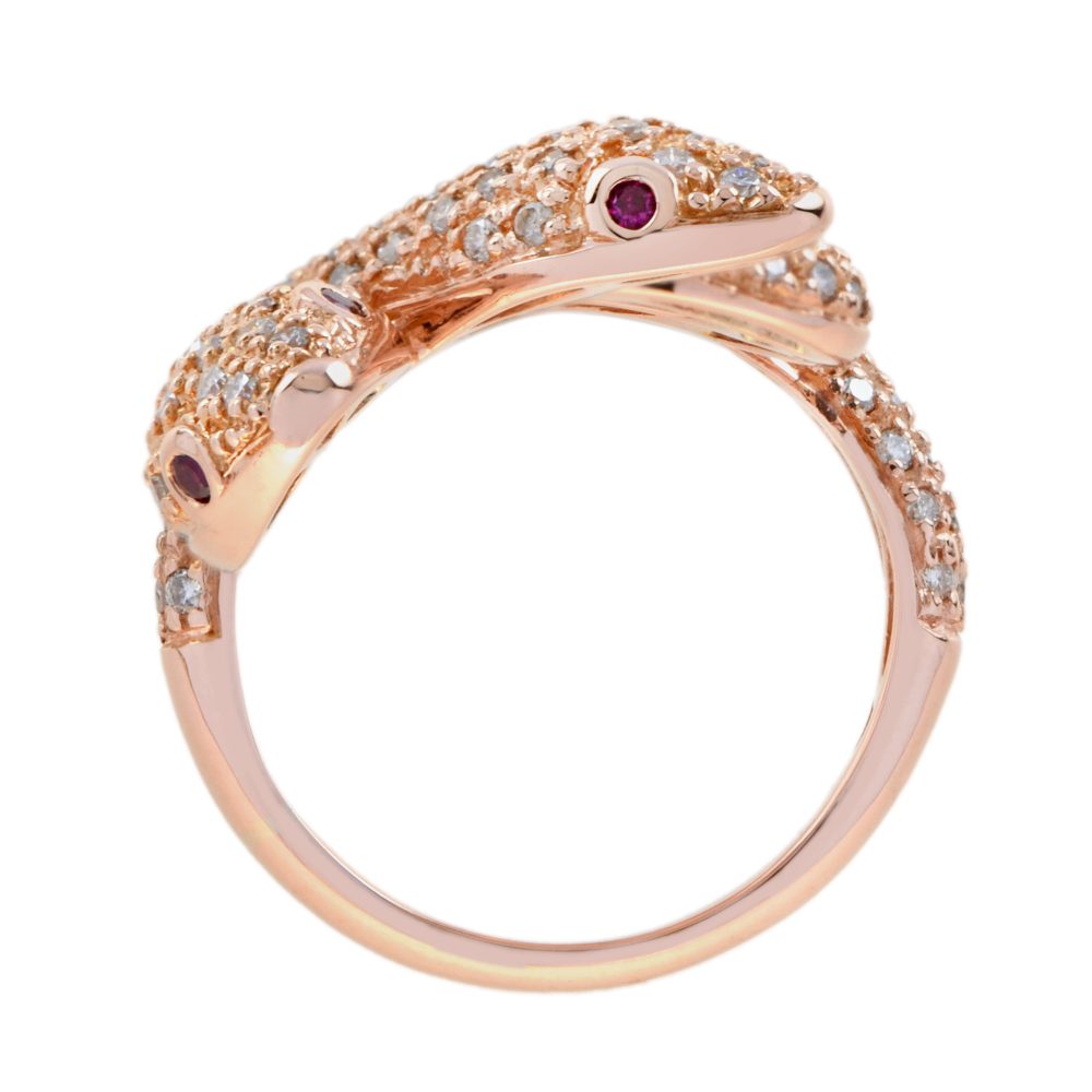 1.46ct Light Brown Fancy Colour Diamond Set 18ct Rose Gold Double Headed Snake Ring