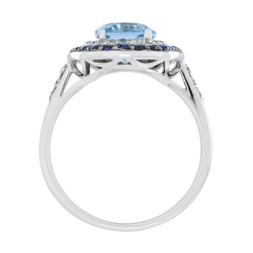 Contemporary Blue Topaz, Sapphire and Diamond Cluster Dress Ring