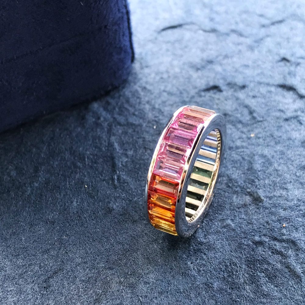 Baguette Rainbow Multi Colour Sapphire Full Eternity Band Ring