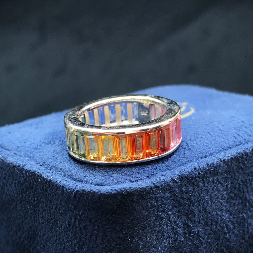 Baguette Rainbow Multi Colour Sapphire Full Eternity Band Ring