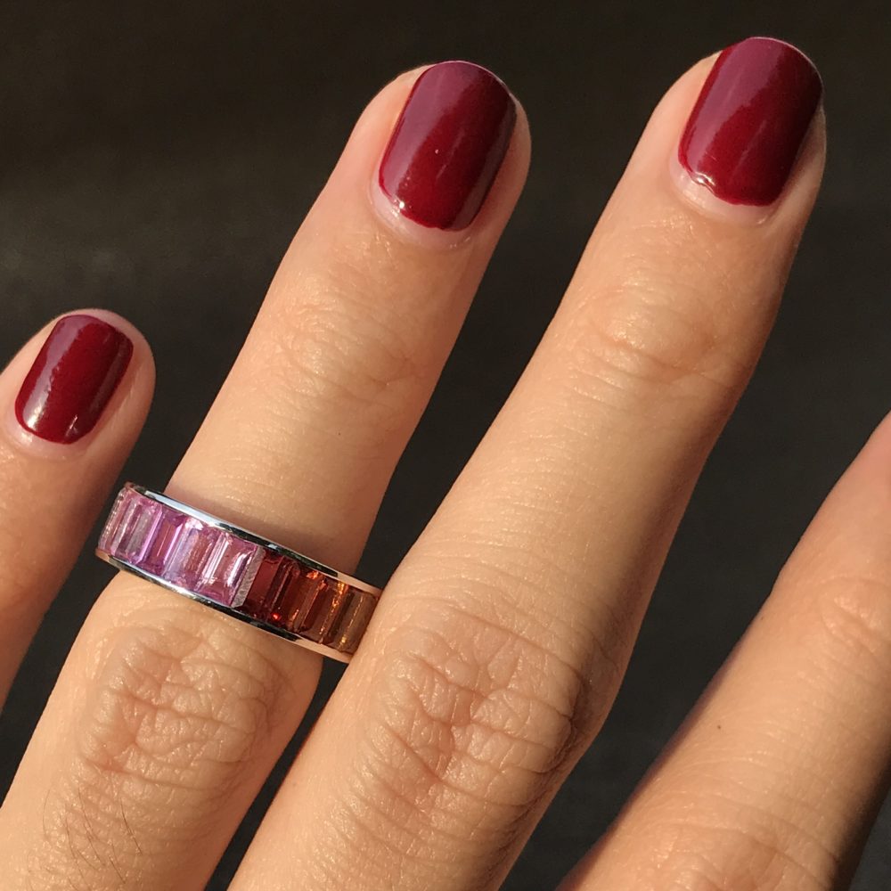 Baguette Rainbow Multi Colour Sapphire Full Eternity Band Ring