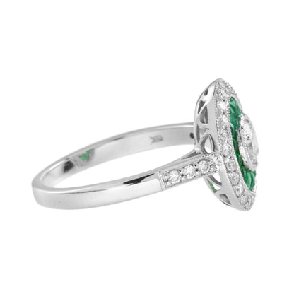 0.40ct Diamond and Emerald Oval Cluster Target Ring